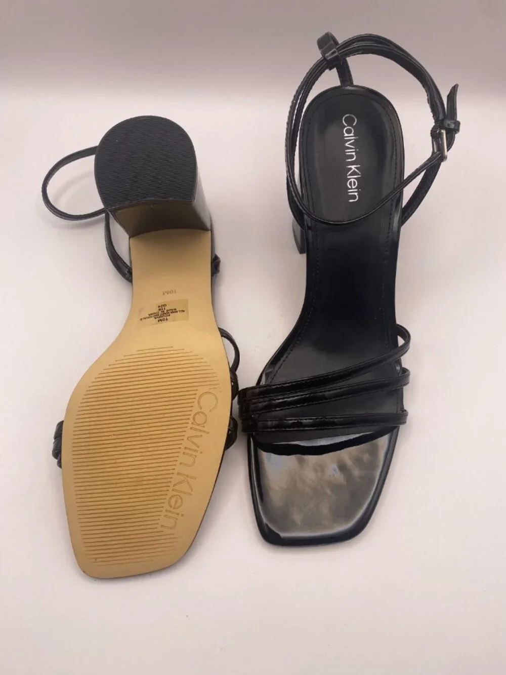 Calvin Klein Womens Quiva Black Strap Heel Sandal Sz 10